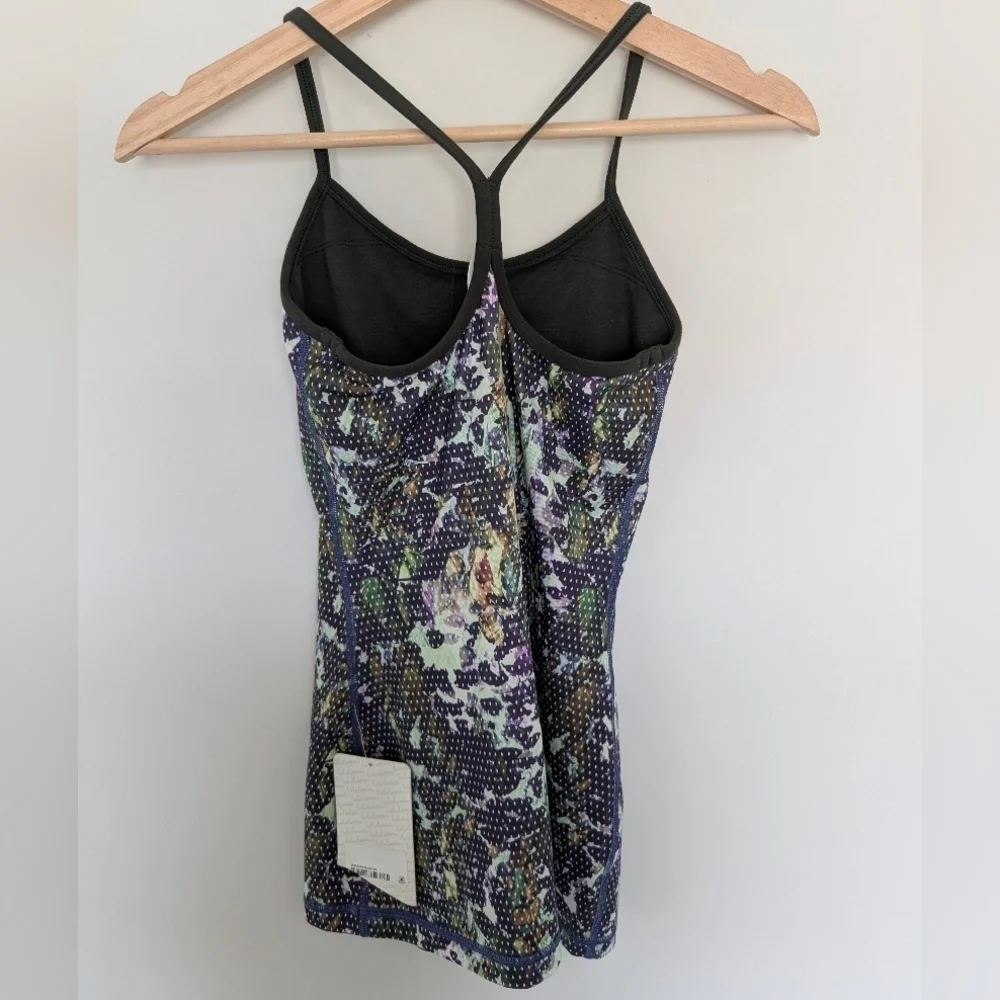 Lululemon Power Y Tank Top 2 Floral Sport White Gator Green Yoga Athletic